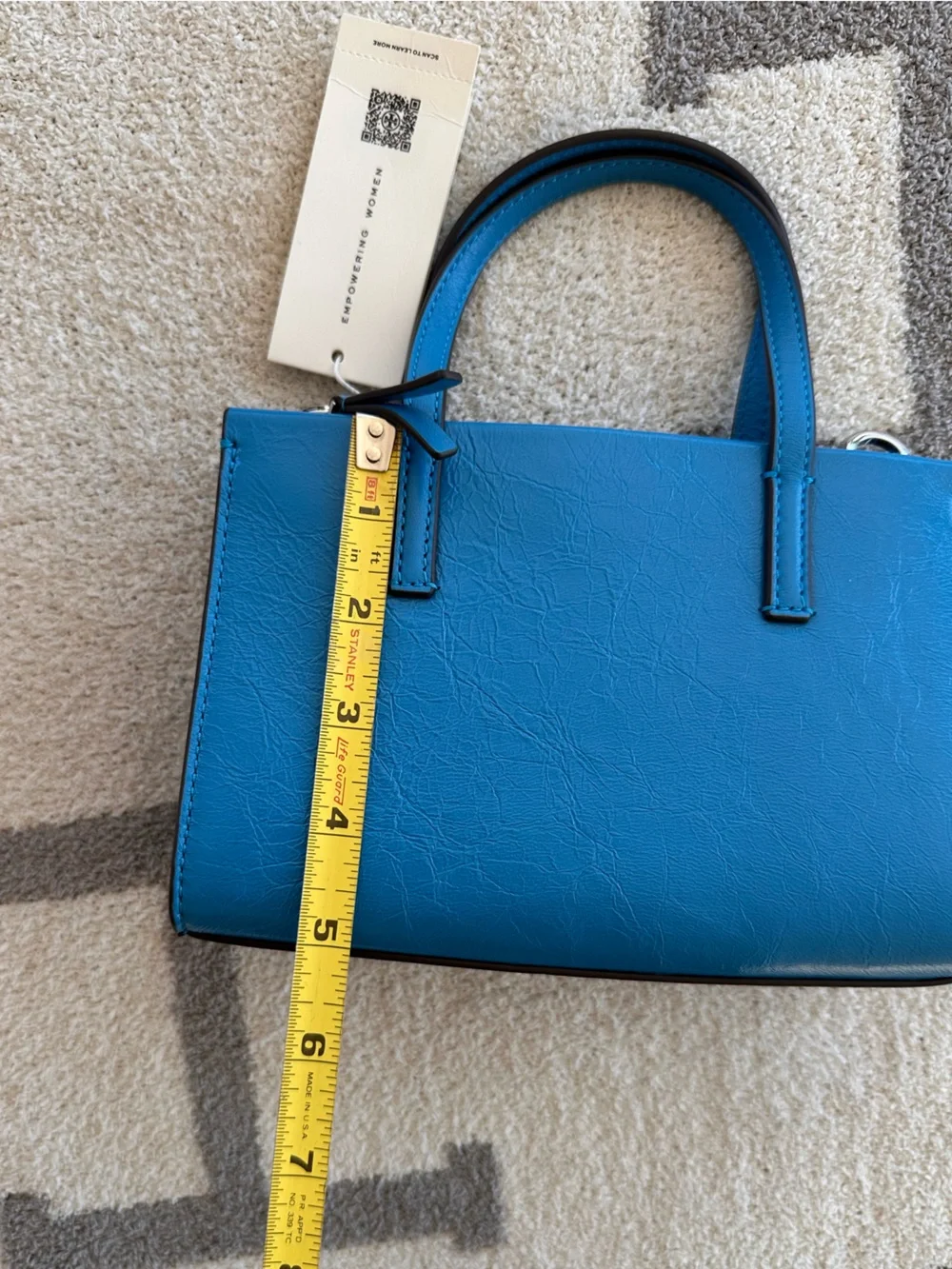 Tory Burch Bright Blue Leather Satchel with Gold Logo